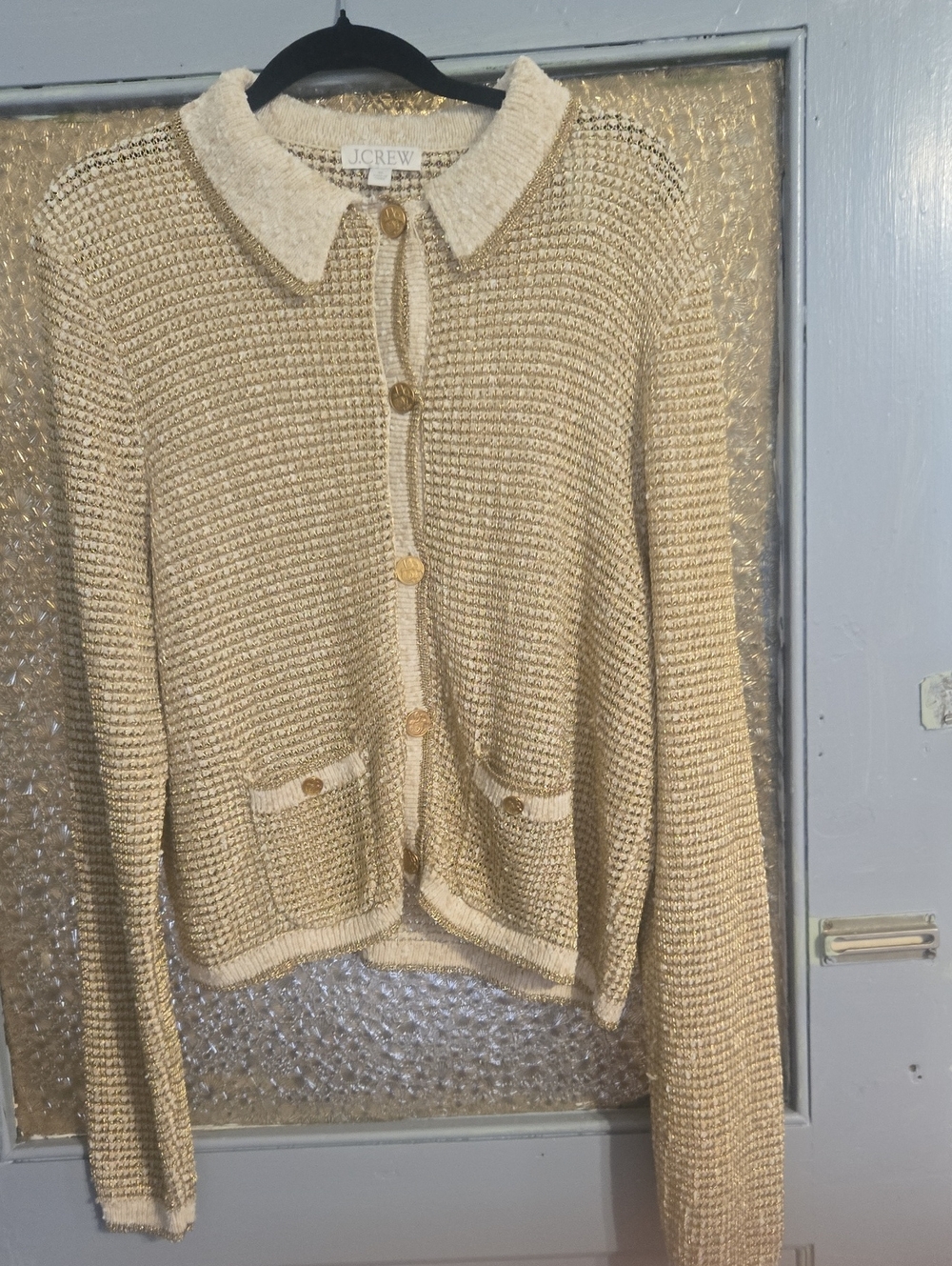 XL J. Crew Cream and Beige Textured Button-Front Cardigan